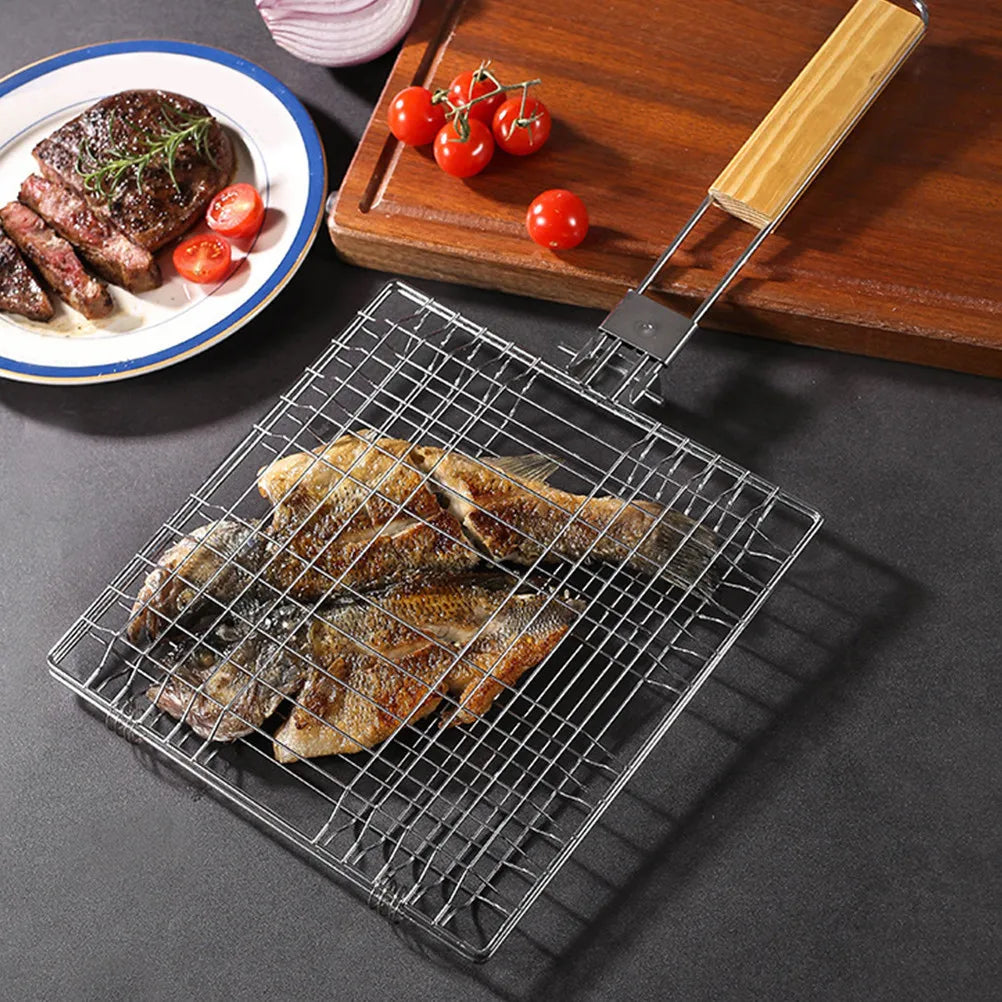 Stainless Steel Fish Grilling Rack Heat-Resistant Bbq Grill Basket Camping Picnic Outdoor Barbecue Meat Vegetable Grill Mesh