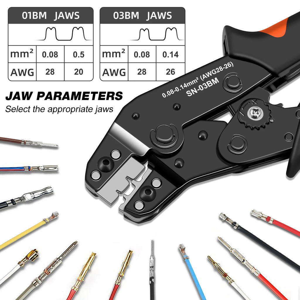 Wire Crimping Plier Micro Pin Connector Crimper for JST XH PH SH Molex KK D-sub Terminals AWG 28-20/28-26 SN-01BM/03BM