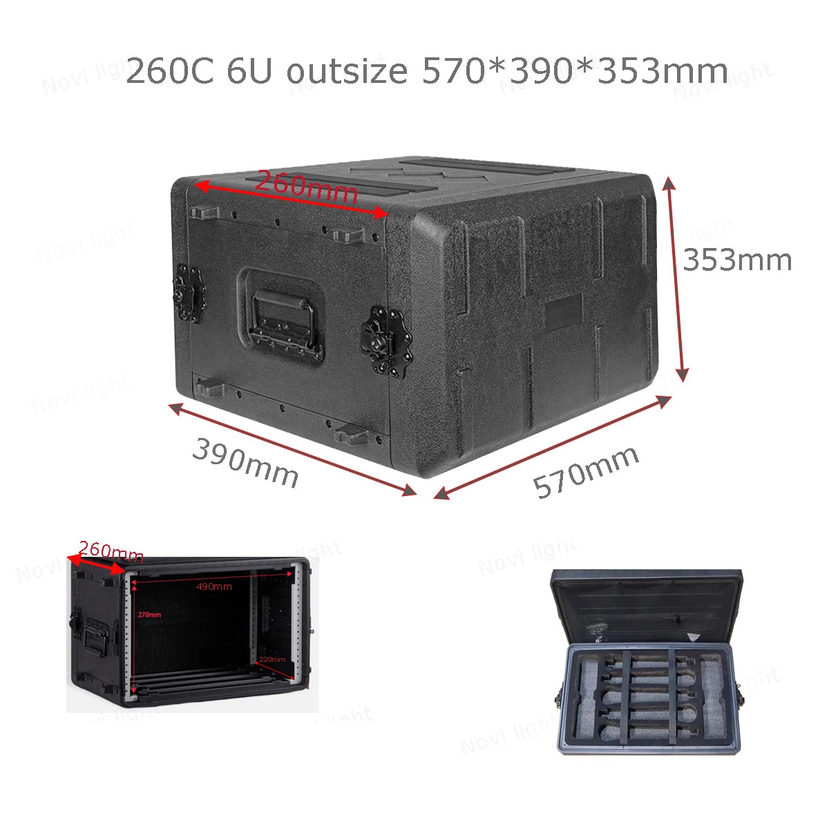19-inch Portable Chassis Amplifier Receiver Cabinet Box Depth 260mm PE Plastic Rack Flight Case Microphone Shockproof Aviation