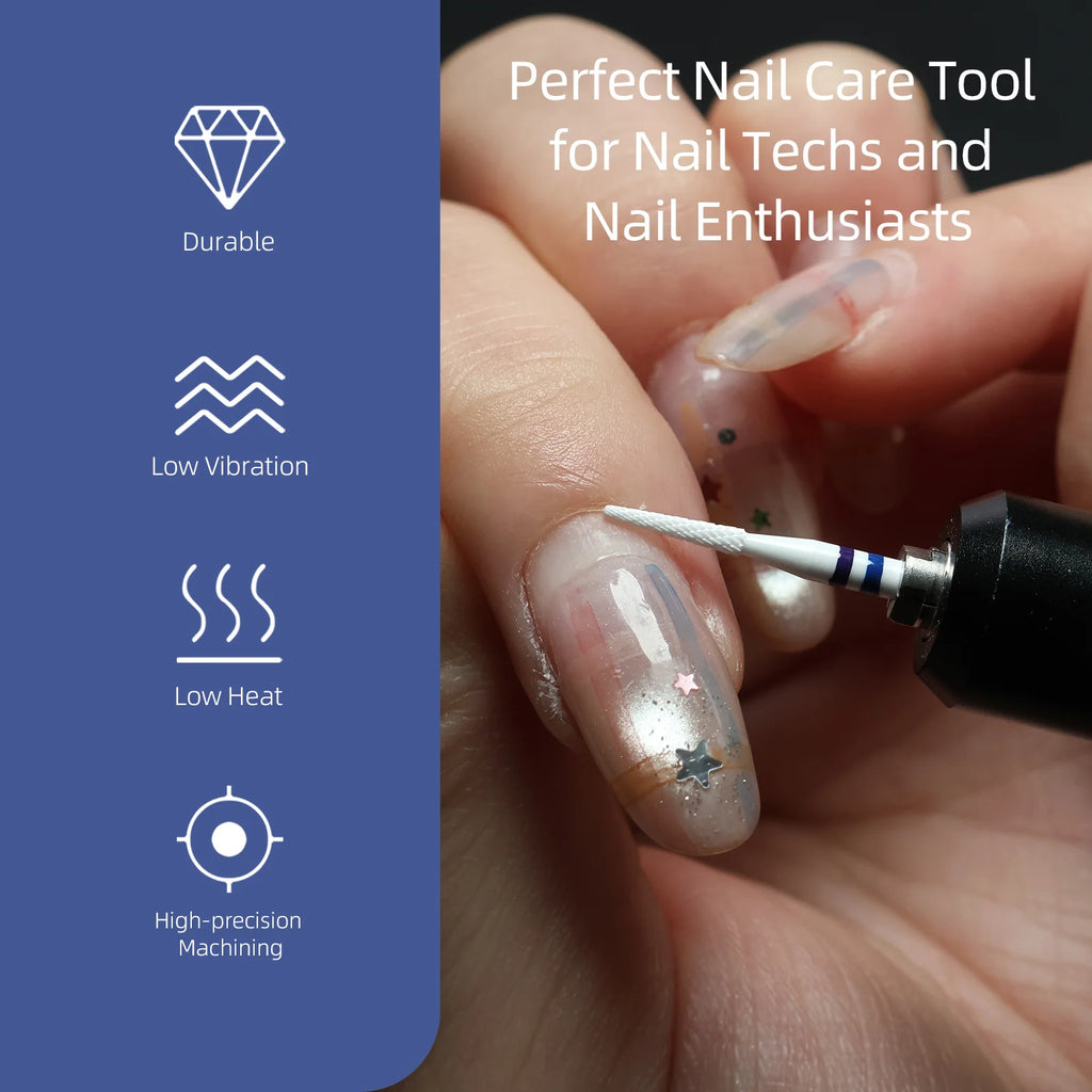 HYTOOS 1.5/2mm Cone White Composite Ceramic Nail Drill Bits High Hardness Pro E-file Bit for Cuticle Clean Gel Removal Tools