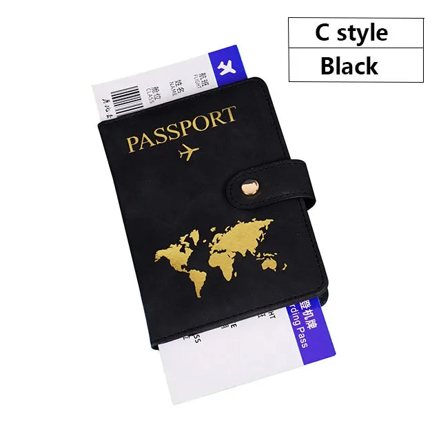 Soft PU Leather Multi Slot Passport Cover with Airplane Logo Snap Closure SIM Card Holder Travel ID Document Ticket Wallet