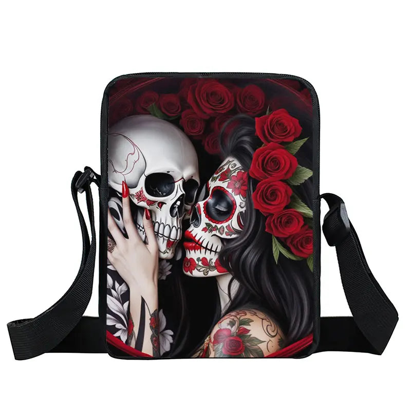 Skull Rose Butterfly Print Crossbody Bag Women Shoulder Bags for Travel Handbags Phone Holder Student Messenger Bags Gift