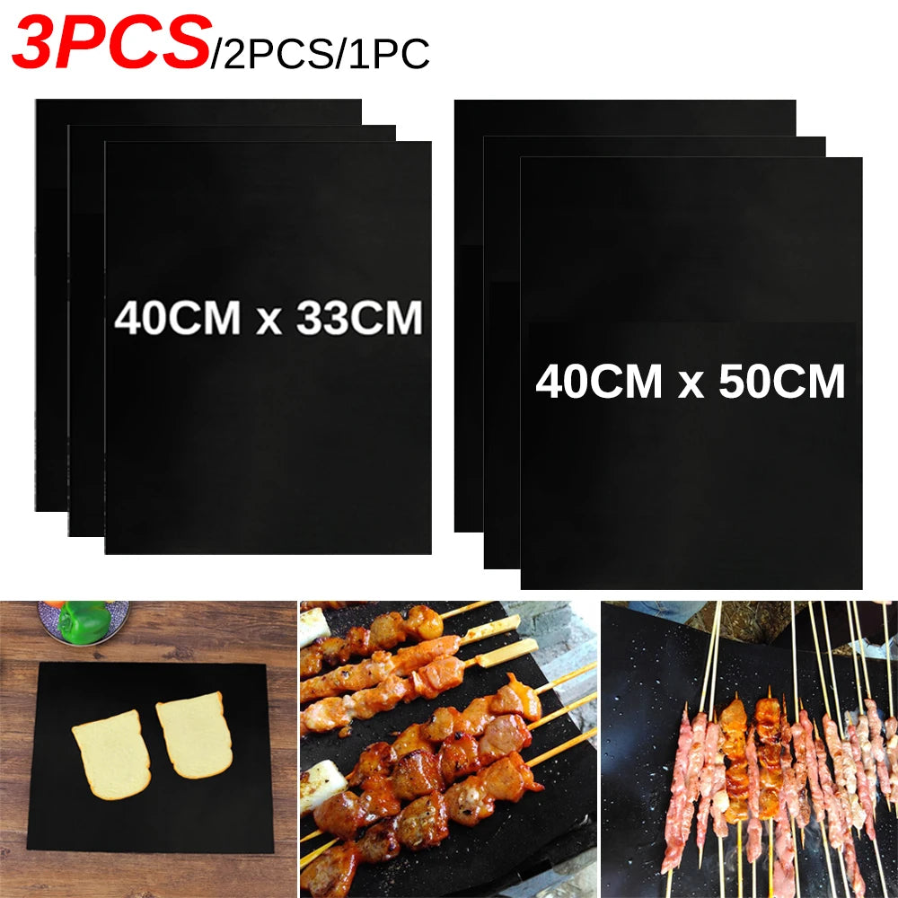 1-3PCS Grill Mat Non-stick BBQ Heat Resistant Grill Mat Outdoor Baking Reusable Non-Stick Barbecue Party Mat Tools Accessories