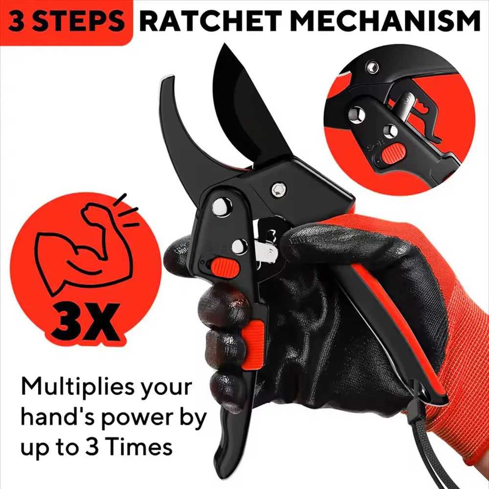High Intensity Gardening Ratchet Pruning Scissors Increase Cutting Power by 3x, and the Ratchet Trimmer Is Very Suitable for Wea