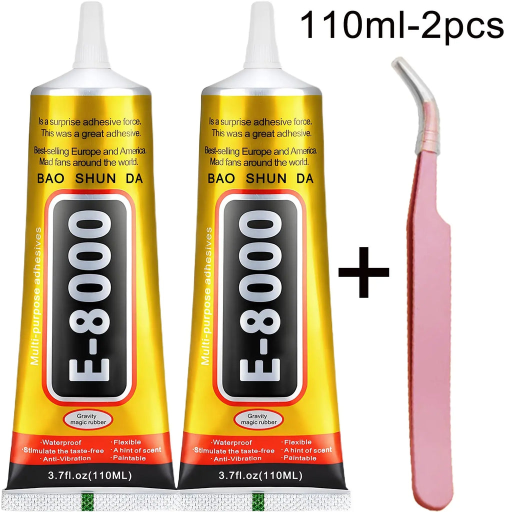 E-8000 15/50/110ML Transparent Phone Screen Repair Glue E8000 Universal Glass Plastic DIY Adhesive With Precision Applicator Elastic Glue Tools Includes tweezers.