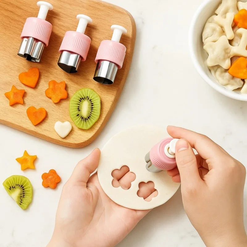 Kids Vegetable Fruit Shapes Cutter Set for Bento Box Decorating Cookie Stamps Lunch Making Kit
