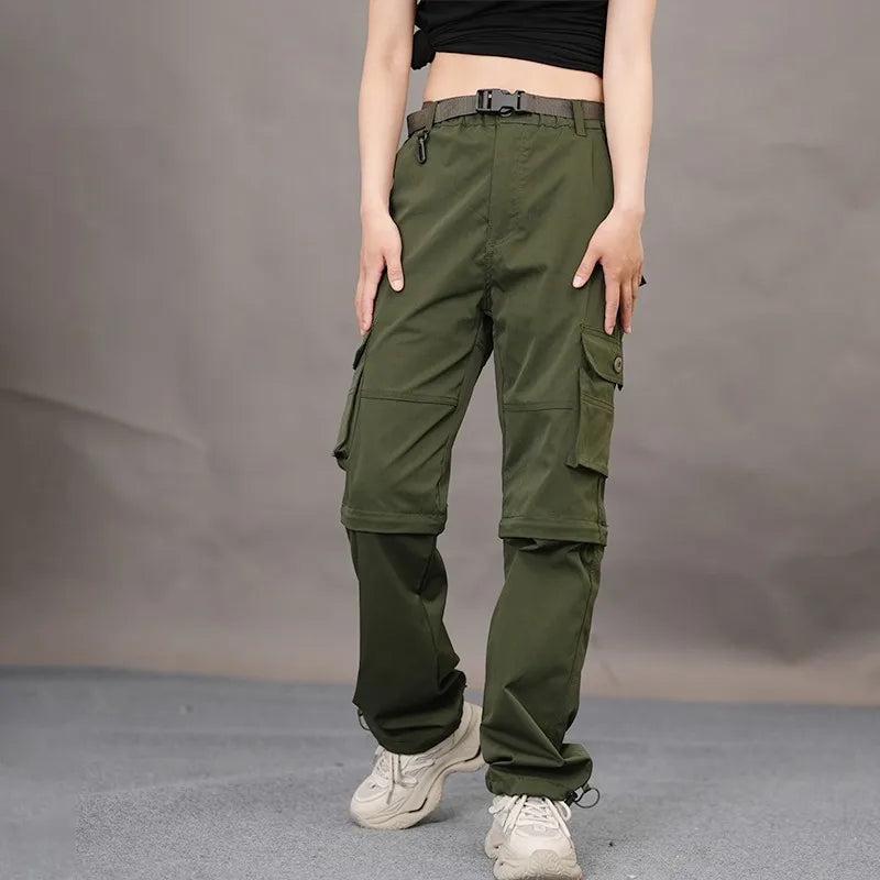Women's Convertible Quick Dry Outdoor Pants, Summer Thin Cargo Pants, Loose Wide Leg Hiking Trekking Trousers, Streetwear