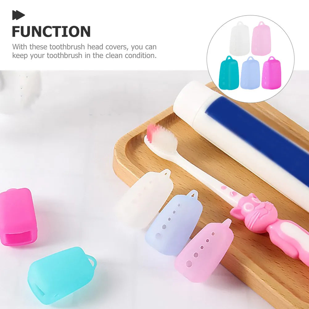 5Pcs Silicone Toothbrush Head Covers Protective Caps Travel Dustproof Universal Toothbrush Accessories Cover Covers Caps
