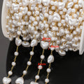 1Meter Stainless Steel Beaded Chain Imitation Pearl Chain Necklace Chain Handmade Accessories for DIY Jewelry Making Components