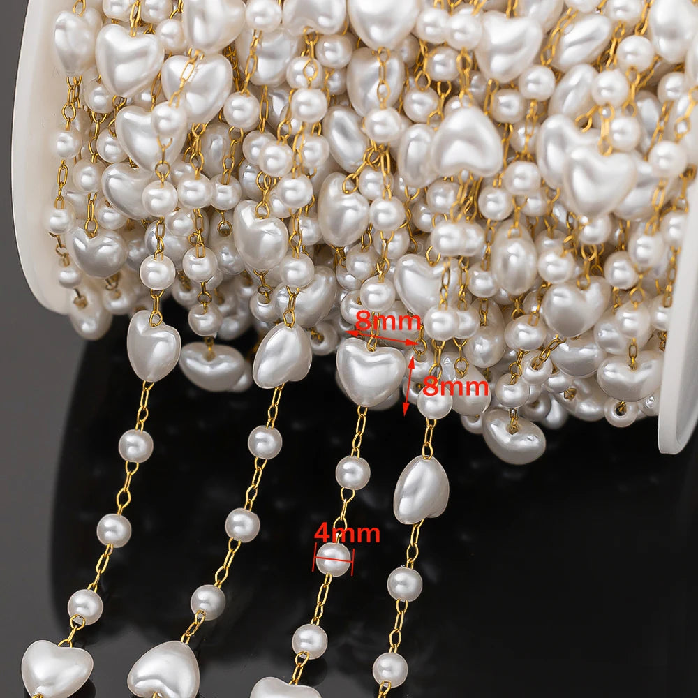 1Meter Stainless Steel Beaded Chain Imitation Pearl Chain Necklace Chain Handmade Accessories for DIY Jewelry Making Components