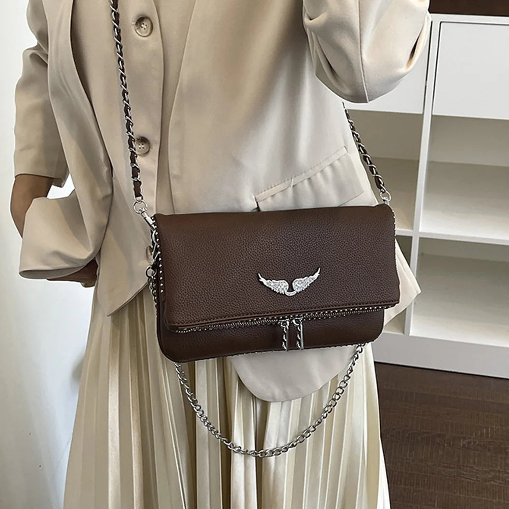 2026 New Style French Export Classic Multi-purpose Fashion Chain Flip Cover Side Carry Single Shoulder Side Bag with Wings for W