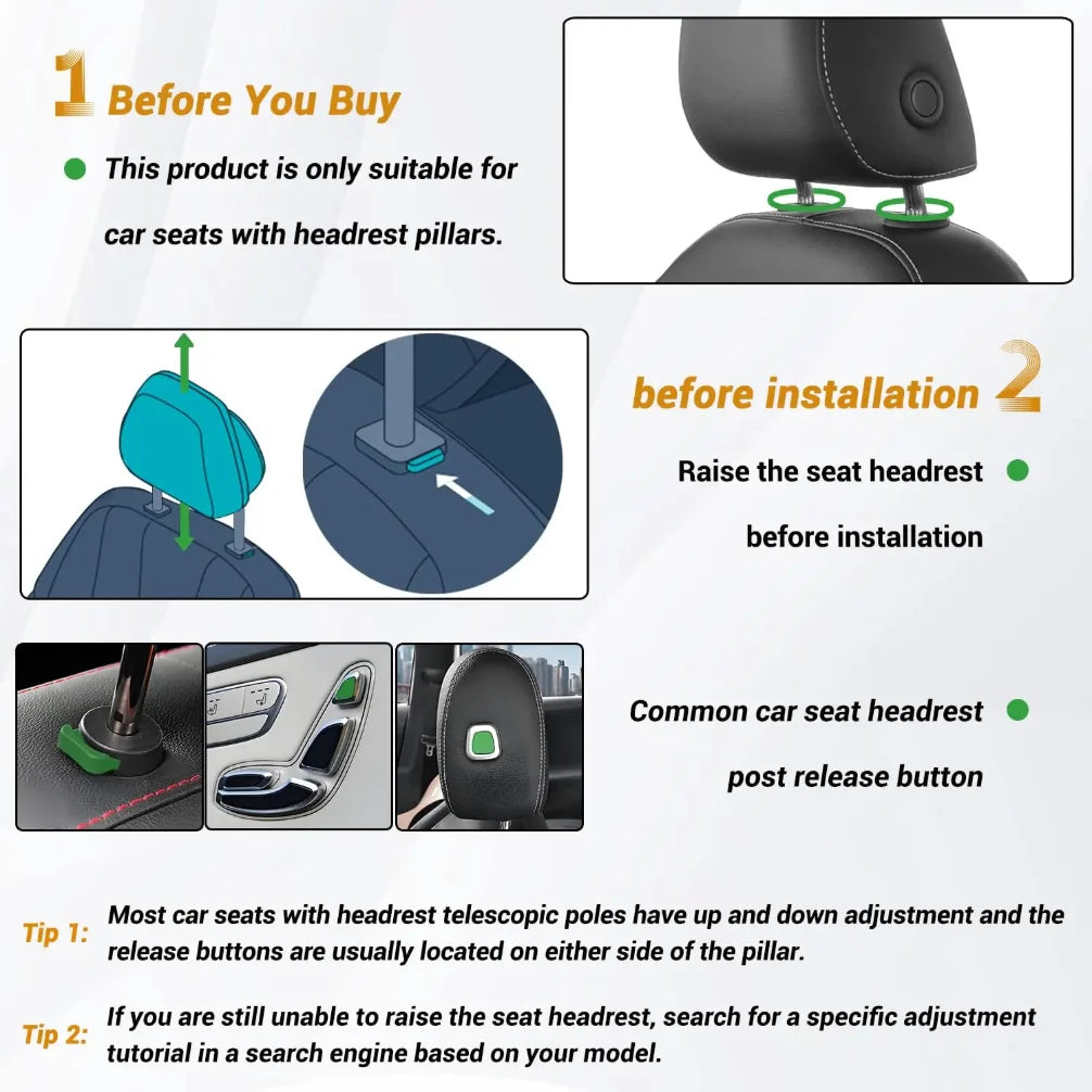 Car Headrest Pillow,Thickened Memory Foam Road Pal Headrest,Neck Support Pillow,180° Adjustable Car Headrest,Travel Car Sleeping