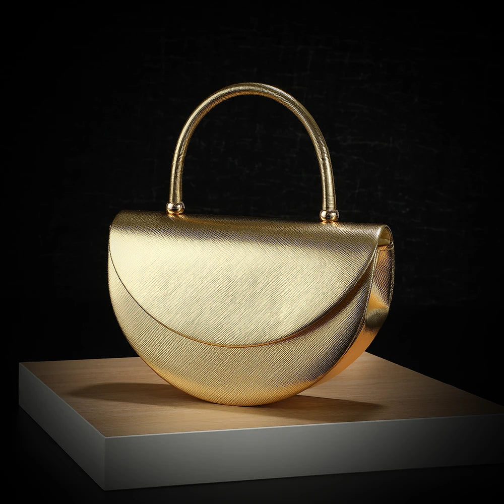 New fashion halfmoon handbag shiny evening dress bag delicate metal chain shoulder bag fashion gift bag small items storage bag