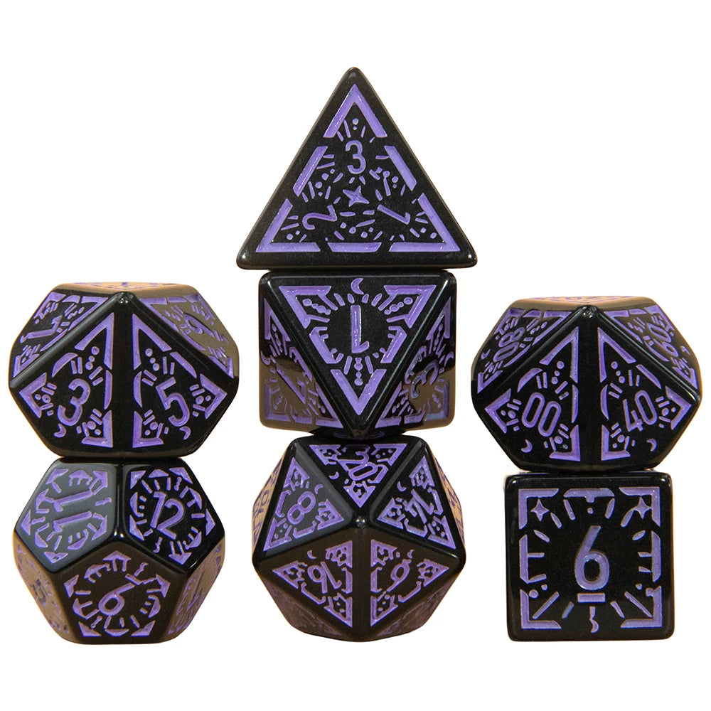 DND Dice Set 7pcs Textures Pattern Polyhedral Dice for DND Role Playing Game Accessories