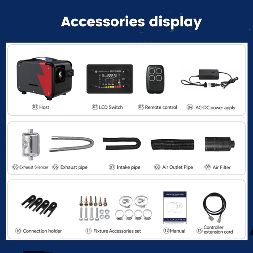 Hcalory HC1-H 8KW 12V All in One Portable Diesel Air Parking Heater Integrated Vehicle Heating Kit for Truck RV Camper Van Boat