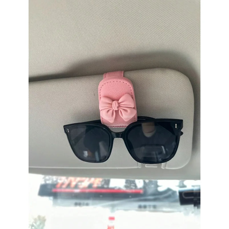 Car sun visor glasses clip bow cute pink interior sunglasses storage rack, car accessories