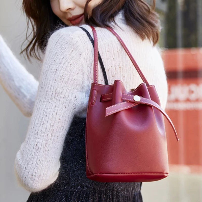 Hand Bag Ladies Women's Crossbody Bags Large Capacity PU Leather Bucket Bag Portable Cross Body Bucket Bag Single Shoulder Bag