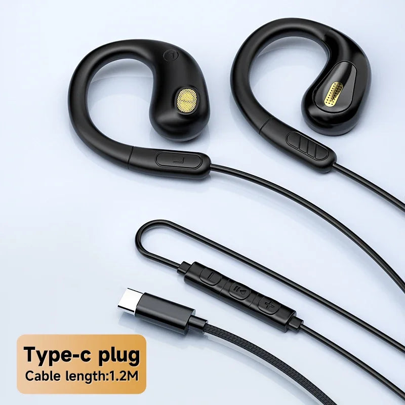 YTOM A13 TYPE C 3.5mm Wired Earphone Open Ear Headphones Bass Stereo Game Music Earplugs Noice Cancelling earbuds PK AK6 EDX