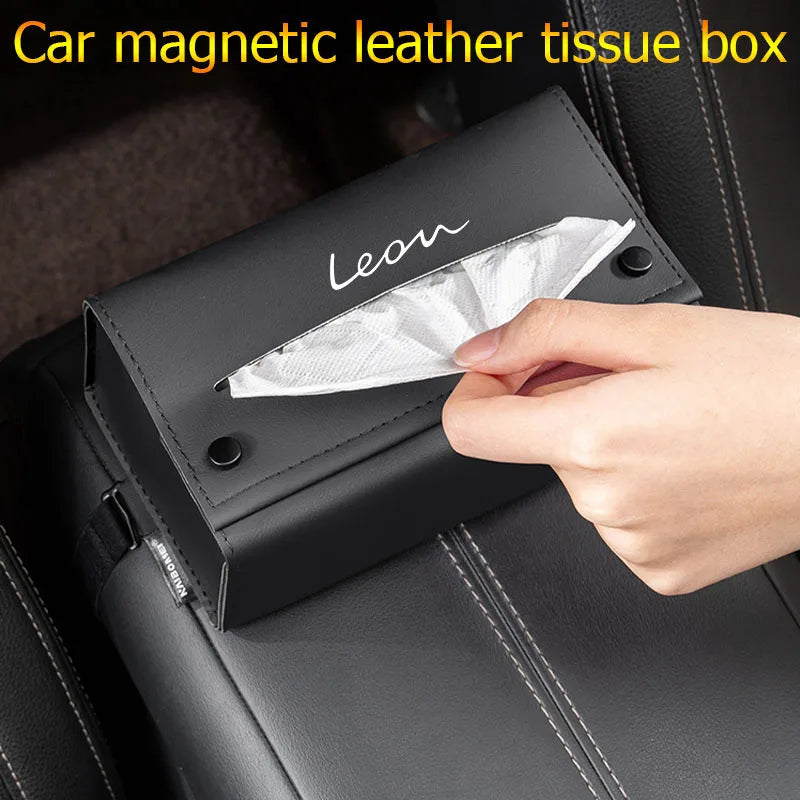 Creative magnetic car leather tissue box for SEAT Leon 5f Mk2 Mk3 Tarraco Cupra Mii