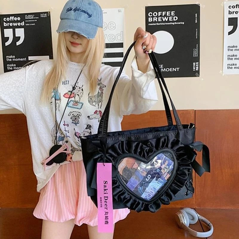 H3CB Sweet Bows Itabag Lovely Shoulder Bag Heart Crossbody Bag Japanese Styles Bag Students School Bag