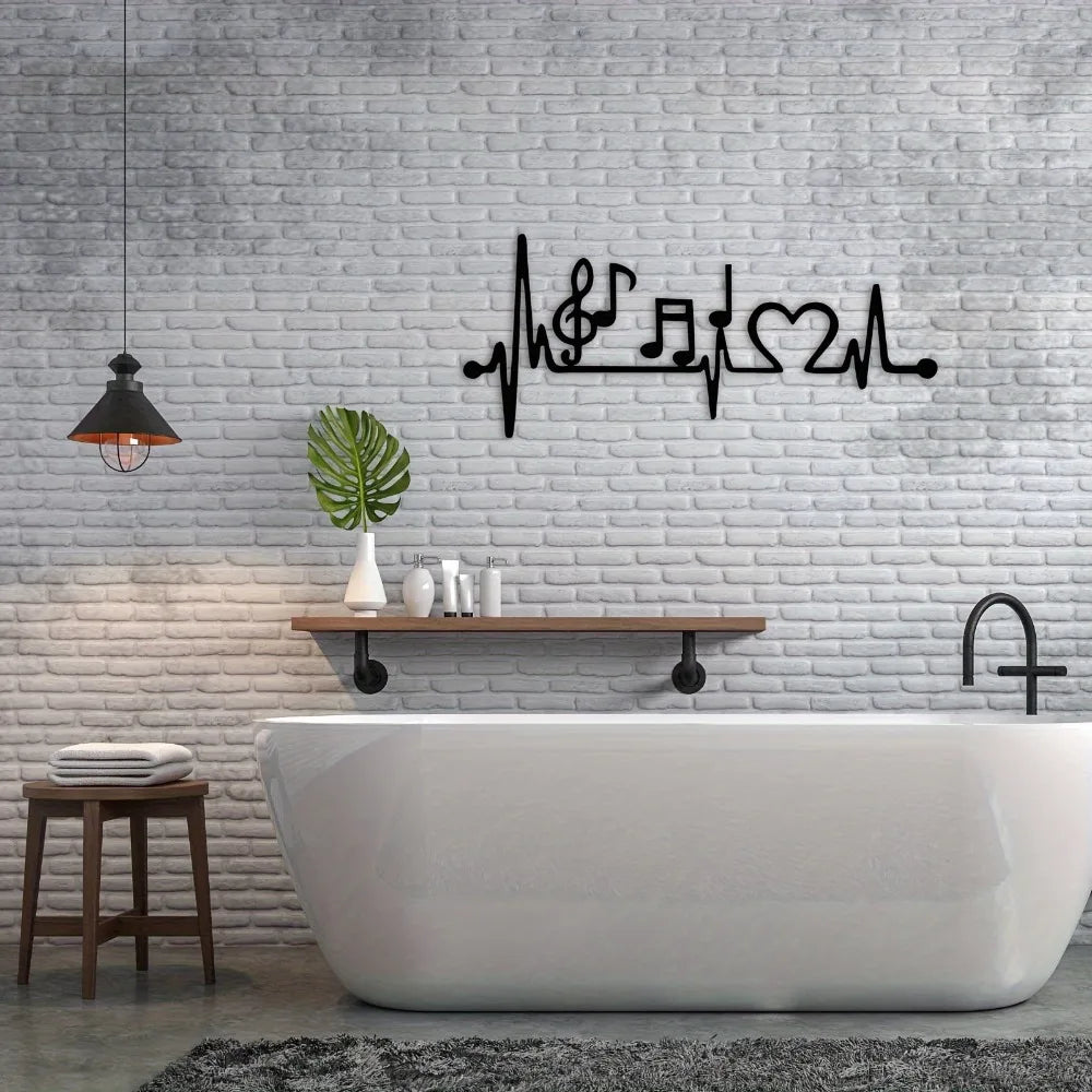 Electrocardiogram Music Metal Wall Art, Heart Rhythm Love Design for Music Lovers Home Deco
