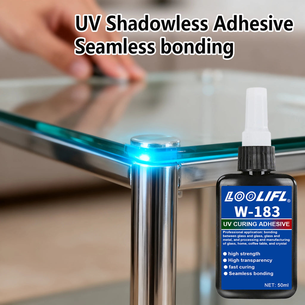 LOOLIFL New W-183 Strong 50ml UV Glue Curing Adhesive UV Curing Crystal Glass and Metal ABS Bonding Welding With UV Curing Lamp