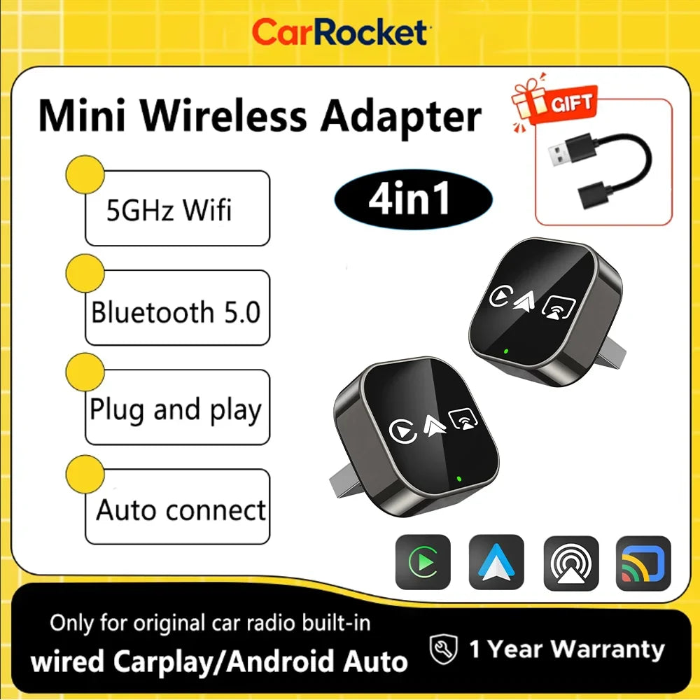 CarRocket 4in1 Wireless CarPlay Adapter for Apple Mirror Link Android Auto  Car Intelligent Systems For Car With Wired CarPlay