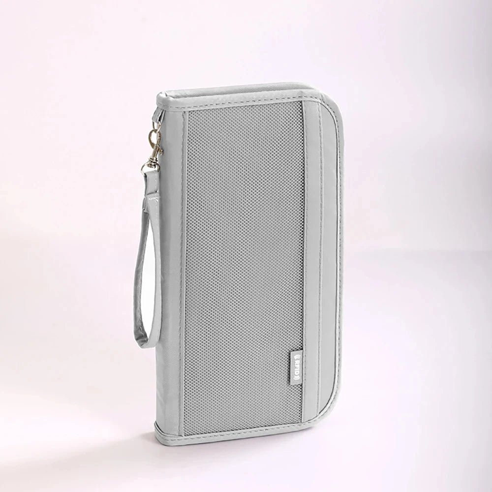 RFID Blocking Passport Holder Travel Document Organizer with Wrist Strap Multifunctional Zippered Wallet for Airline Tickets Car