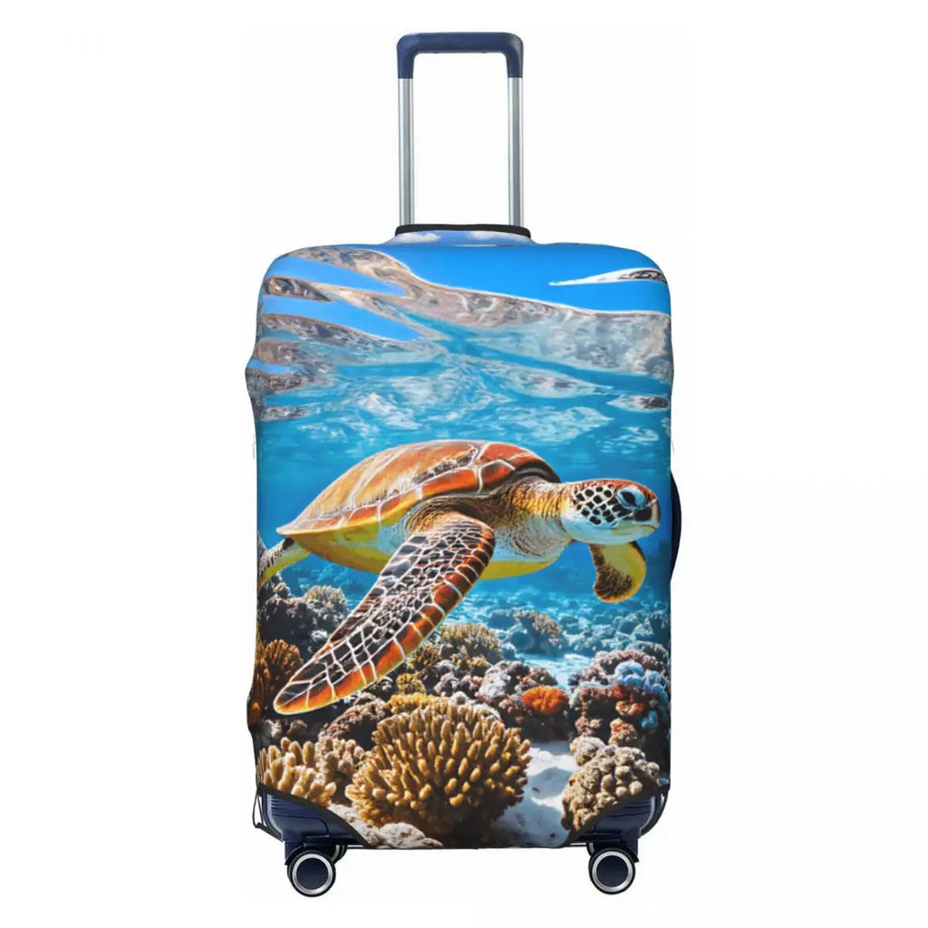 Funny Reflection Coral Reef Sea Turtle Fish Print Luggage Cover Protector Dust Proof Travel Suitcase Covers