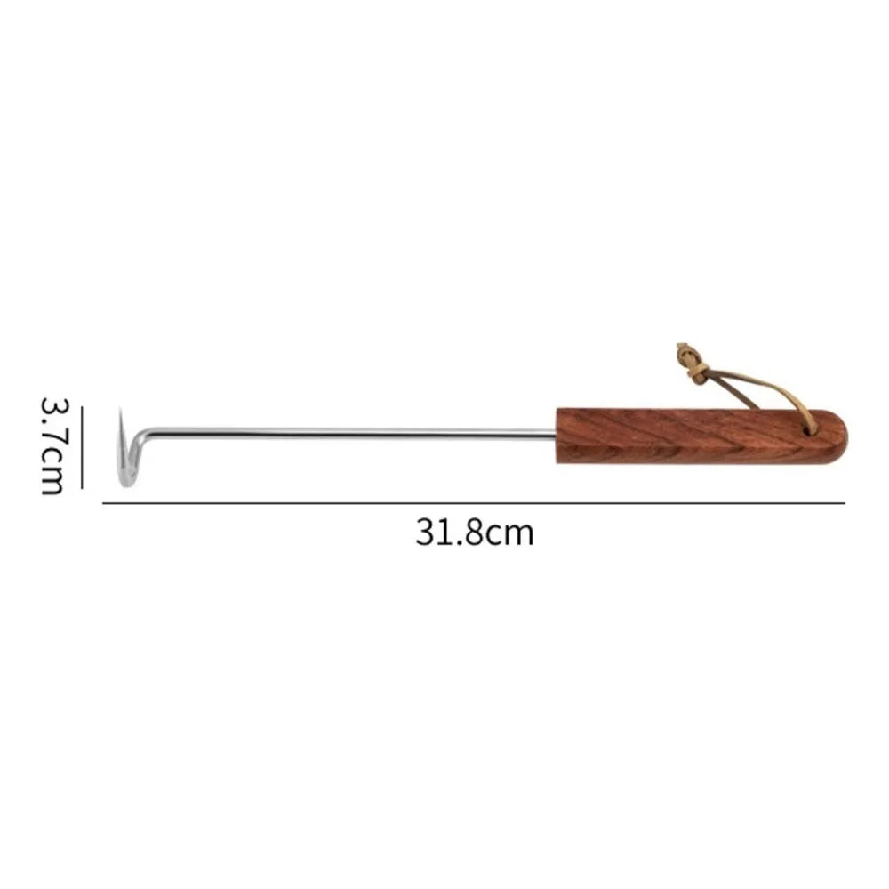 Outdoor Stainless Steel Meat Turner Hook BBQ with Wooden Handle Meat Hook Food Flipper Hook Cooking Grilling
