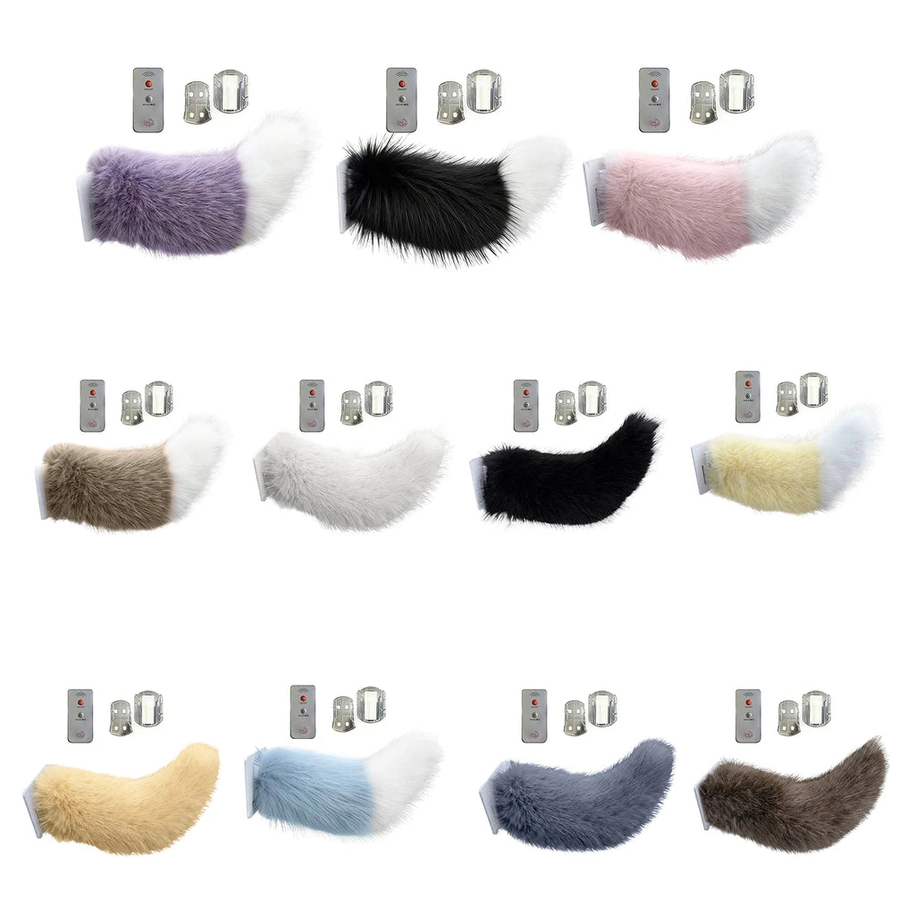 Remote Control Electric Wagging Fox Tail for Scooter Plush Faux Fur Car Rear Decoration Moving Animal Tail Accessory