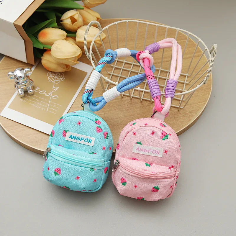 ANGFOR Strawberry Print Japanese Korean Style Mini Crossbody Bag Canvas Women Phone Coin Purse Casual Cute Portable Small Bag