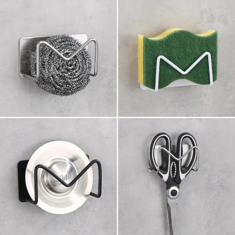 1 Pcs Stainless Steel Sink Sponges Holder Kitchen Self Adhesive Drain Drying Shelf Kitchen Accessories Storage Holder Wall Hooks