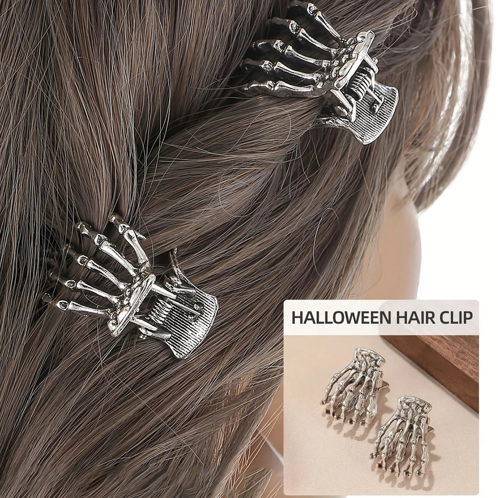 4pcs Gothic Skull Hand Hair Clips - Trendy Skull Claw Clips, Perfect for Halloween Decoration