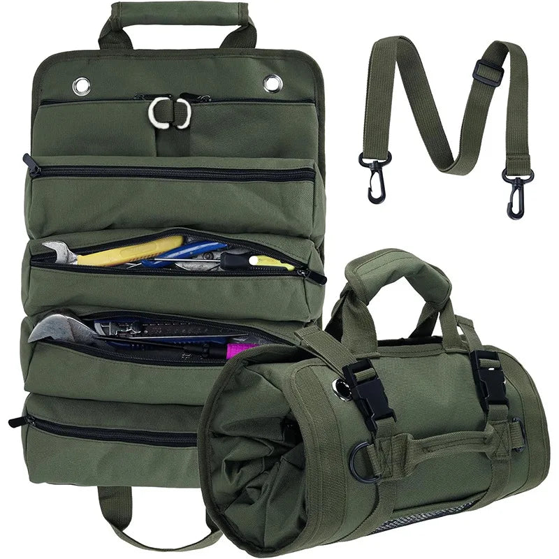 Professional Tool Bag for Mechanics Electricians Carpenters Oxford Roll Up Organizer Garage Storage Portable Multiple Zipper