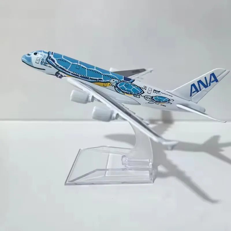 Alloy Aircraft Japan ANA Airlines A380 Model Orange/Green/Blue Sea Turtle 1/400 Scale 16CM Miniature Airplane With Plane Stand