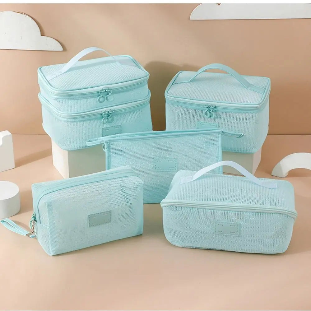 Portable Mesh Handheld Makeup Bag Lightweight Zipper Transparent Mesh Cosmetic Bag Square Large Capacity Cosmetic Cases