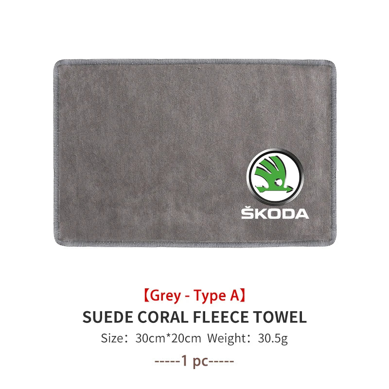 For Skoda Car Logo Cleaning Cloth Absorbent Dry Cloth Auto Wash Accessories Fabia 1 2 Octavia a7 RS Superb Rapid Yeti Karoq