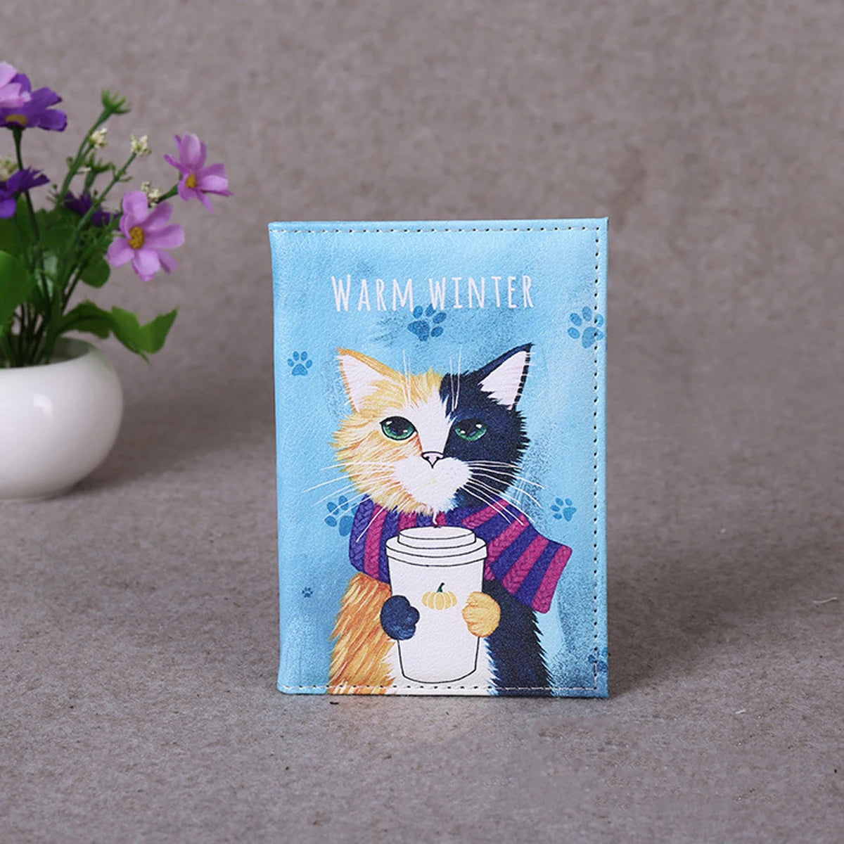 Cartoon cat, PU leather color-printed fashionable passport protective cover, travel document holder, air ticket protective cover