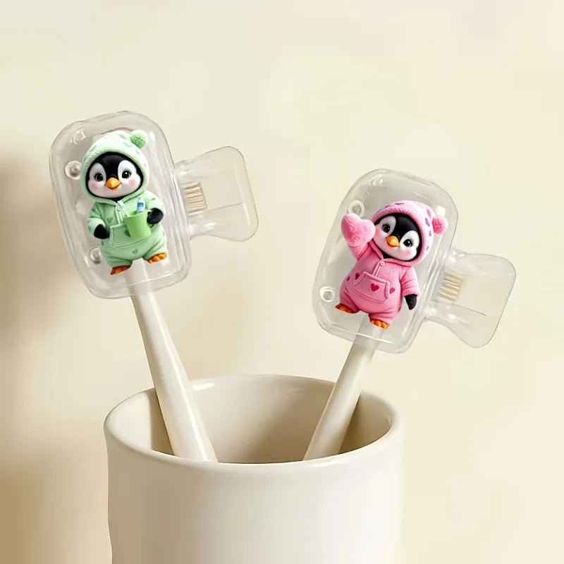 2pcs Adorable Penguins Portable Toothbrush Head Cover Storage Case Toothbrush Protector Holder Bathroom Accessory for Travel