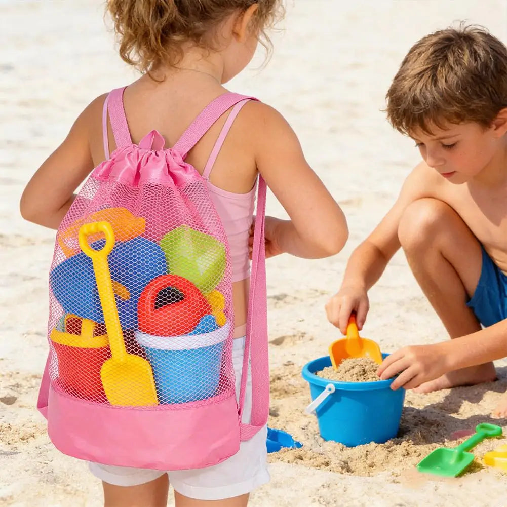 Mesh Drawstring Backpack Bag, Beach Backpack Mesh Bag for Swimming, Beach, Swim, Kids Pool Toys Storage Bag for Shell Collecting