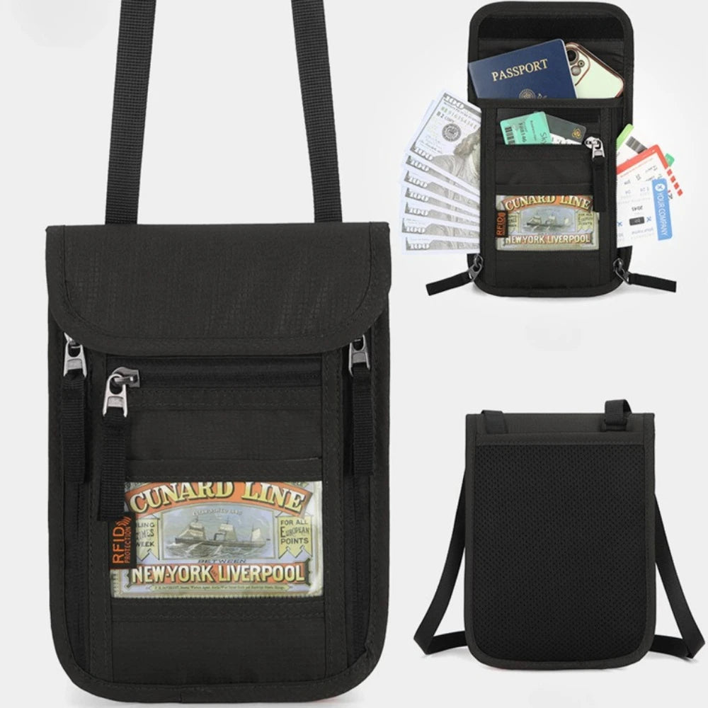 Travel Passport Pouch Neck Strap Ticket ID Pouch Passport Holder RFID-Blocking ID Pouch Senior-Friendly Anti-Lost Pouch