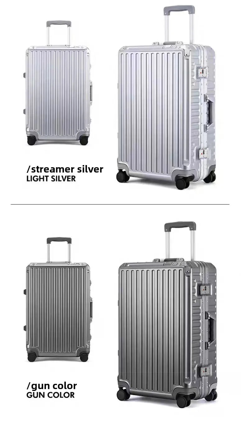 New ultra sturdy aluminum frame luggage,2-Pieces set 20 22 24 26 28 inch carry on luggage suitcase set  high aesthetic board case, universal wheel business travel box set, optional 20-28 inch