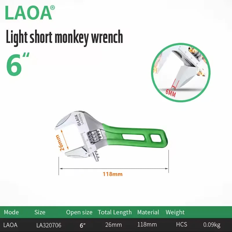 LAOA Short Handle Wrench Adjustable Long Handle Lightweight Large Opening Wrench 6' 8' 10' 12' Repair Tool  Large Open