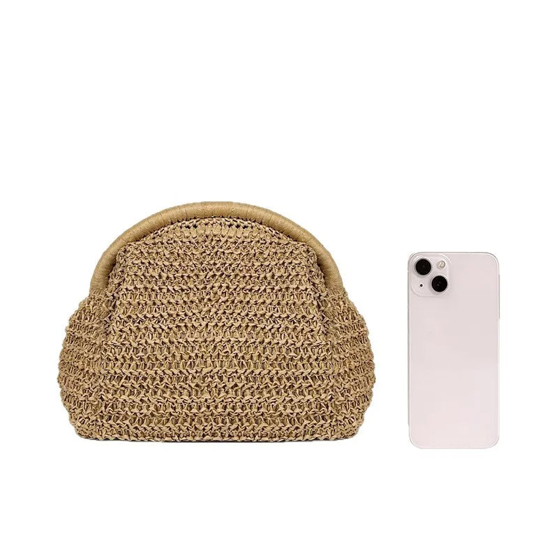 Women Handmade Straw Woven Clutch Bag Chain Strap Straw Clutch Purse 2025 New Summer Crossbody Bag Shoulder Bags Females Wallets