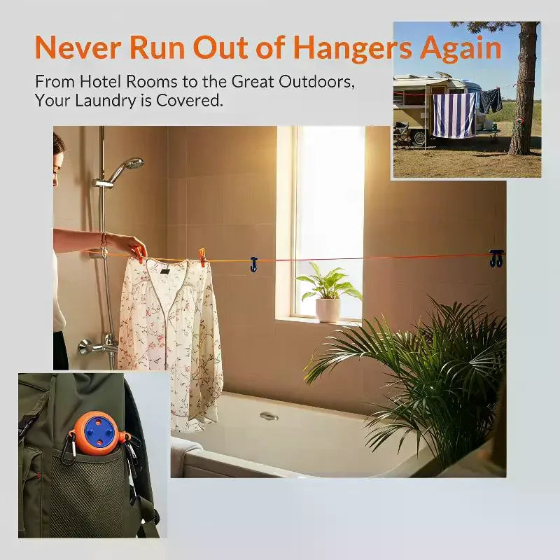 Retractable Travel Clothesline: 1PC 8M Laundry Drying Rope Windproof Anti Slip Hotel Camping Accessories
