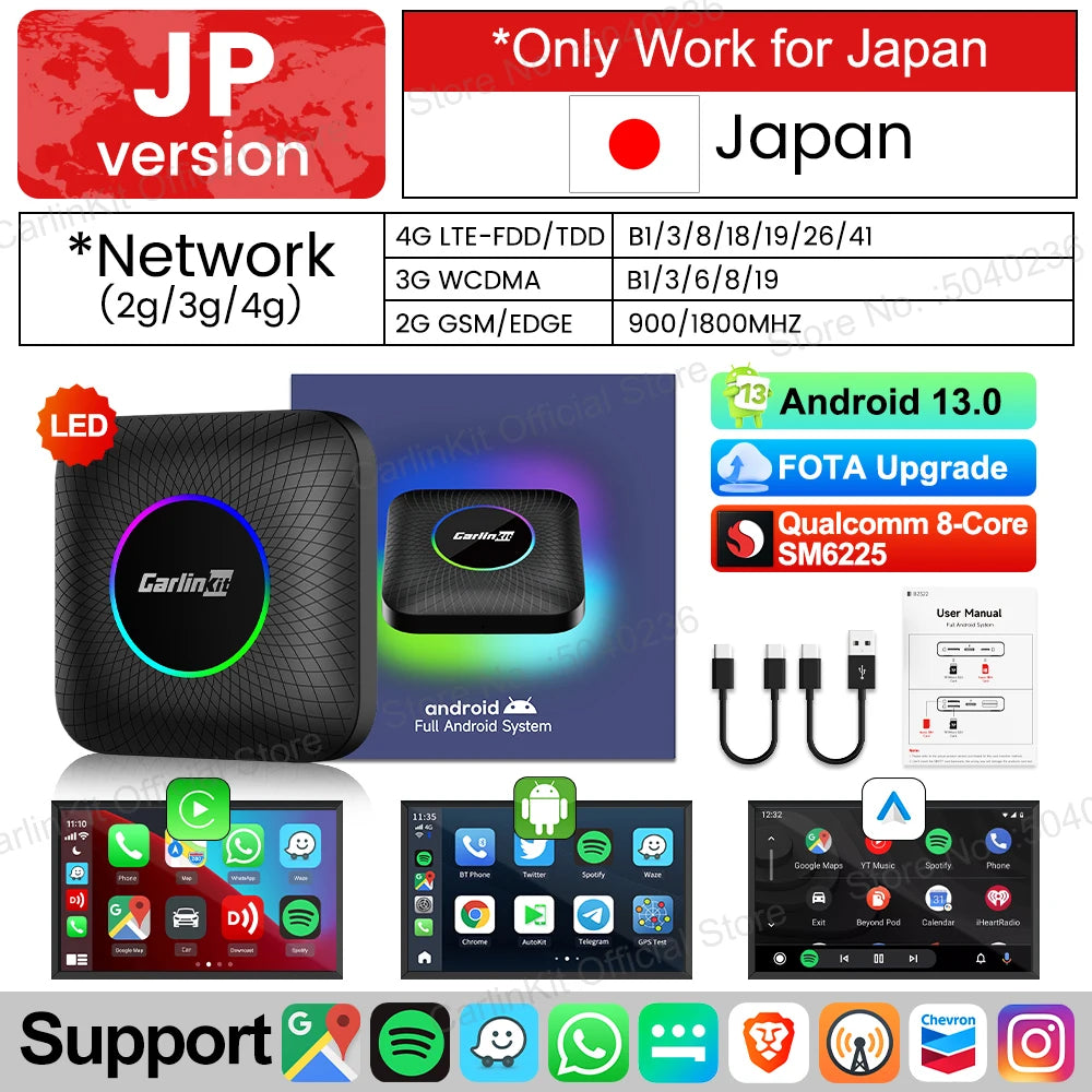 2026 CarlinKit CarPlay AI Box Android 13.0 SM6225 8-Cores Android Auto Wireless CarPlay Adapter 2.4+5GGPS 64G 128G FOTA Upgrade
