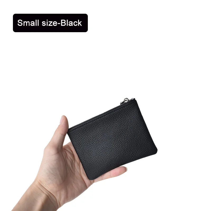 All Genuine Cow Leather Fashion Women Small Wallet For Ladies Zipper Card Purse Key Storage Bag High Quality Short Wallet Female