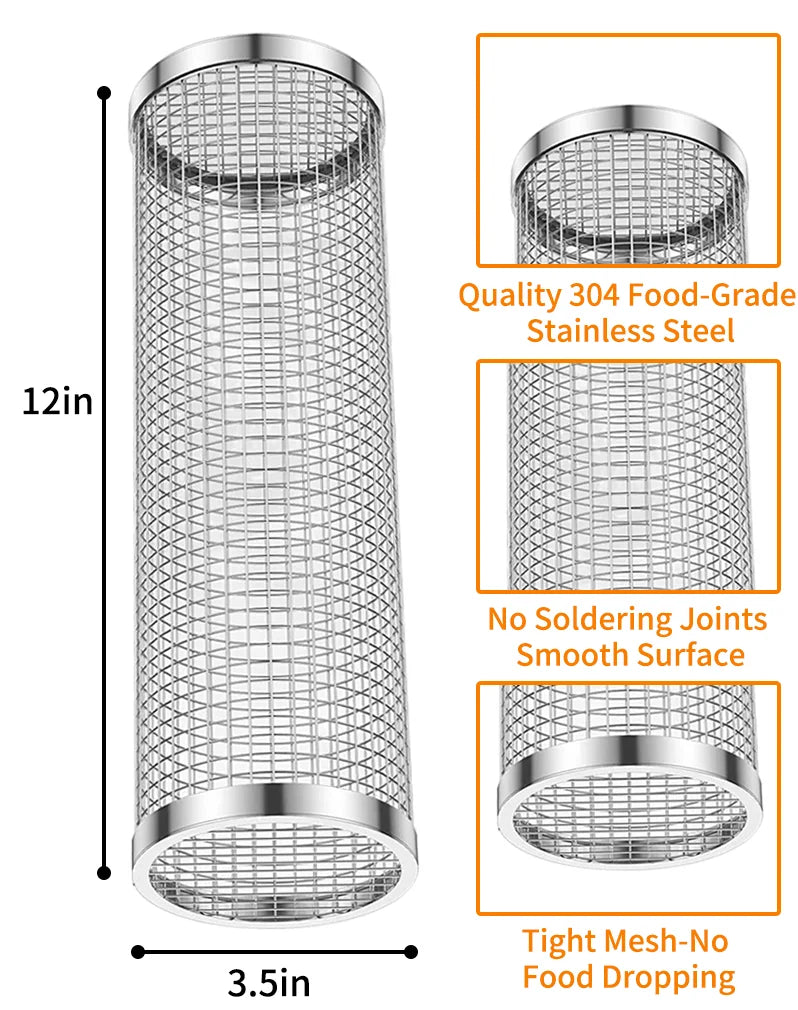 BBQ Rolling Basket – Rolling Grilling Baskets for Outdoor Grilling - Stainless Steel BBQ Grill Basket - BBQ Accessories for Outd