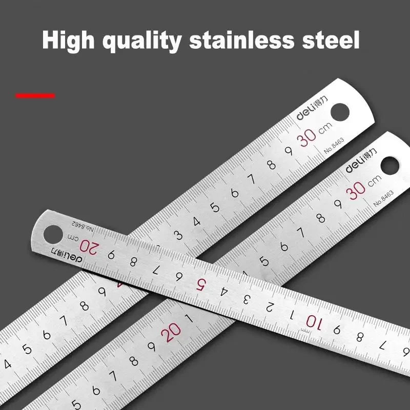 Deli 1Pc Stainless Steel Ruler 15/20/30/40/50cm Metal Straight Ruler for Home School Precision Measuring Drawing Tool Supplies